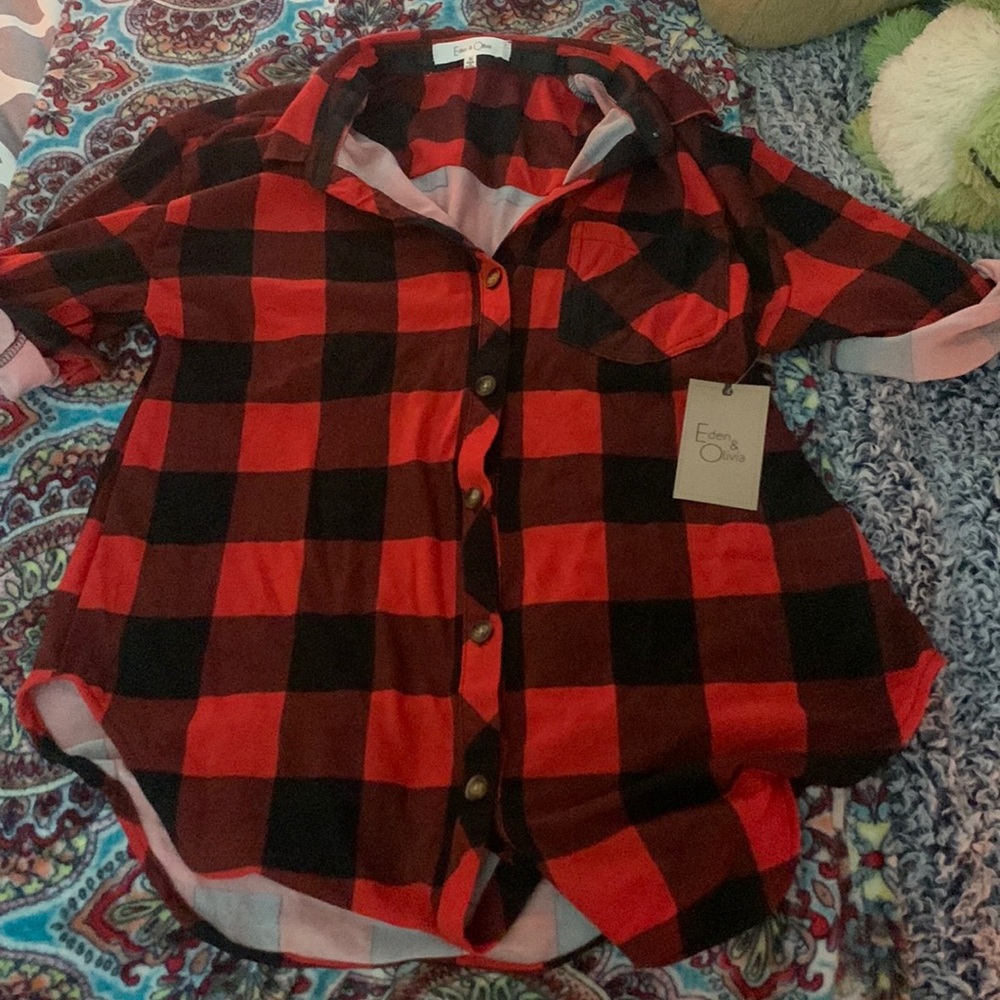 1/2 Sleeve Eden and Olivia Red Flannel Blouse